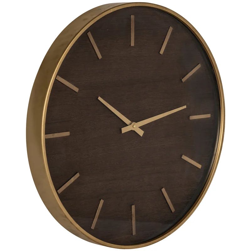 Mid-Century Mahogany Wood & Warm Metal 23.75'' Wall Clock