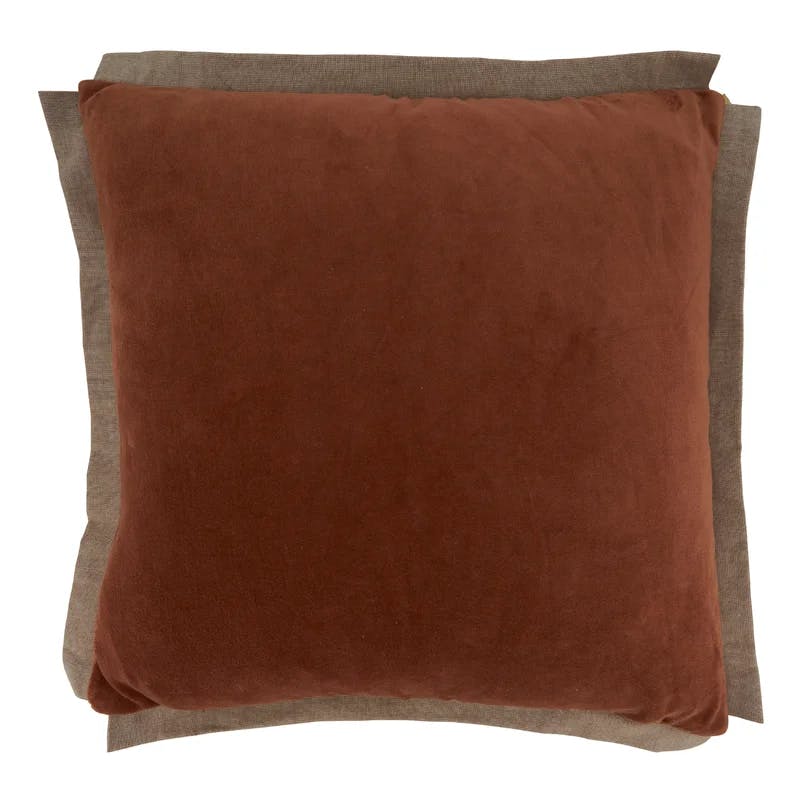 Rustic Rust Velvet Square Throw Pillow with Down Blend Filling, 27"