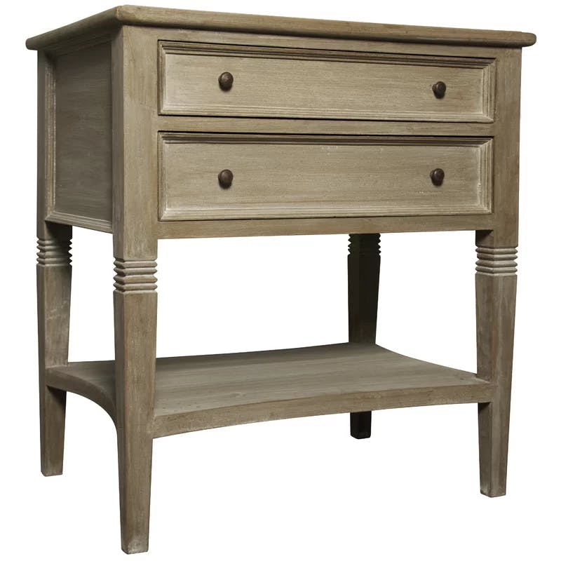 Colonial-Inspired Weathered 2-Drawer Nightstand with Carved Legs