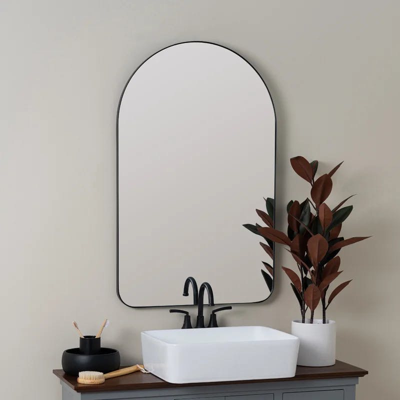 Chance 38'' Matte Black Arch Bathroom Mirror