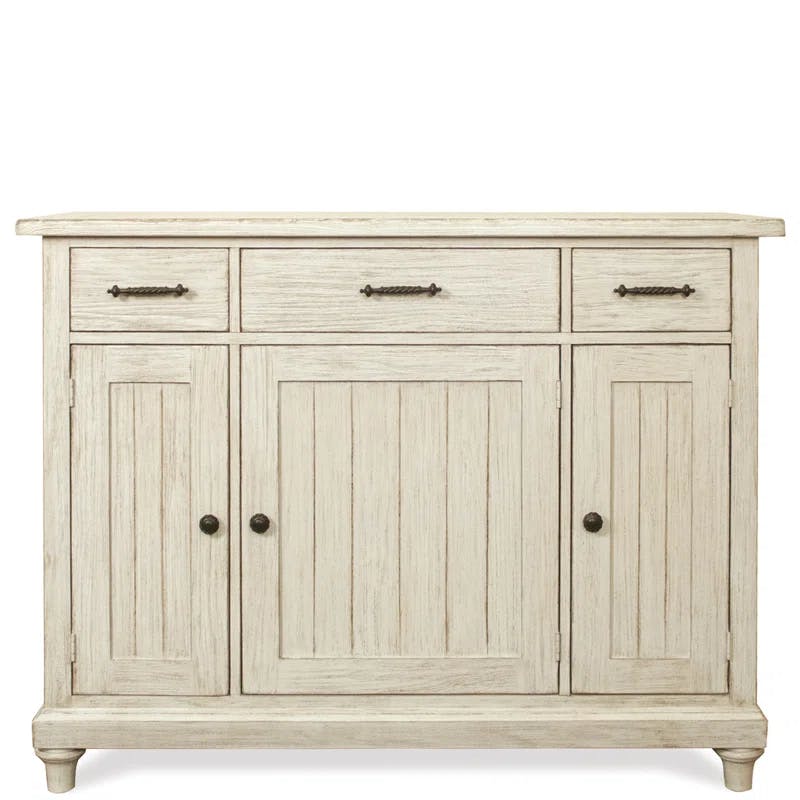 Aya French Country 56'' White Solid Wood Sideboard with Hand-Chiseled Grooves