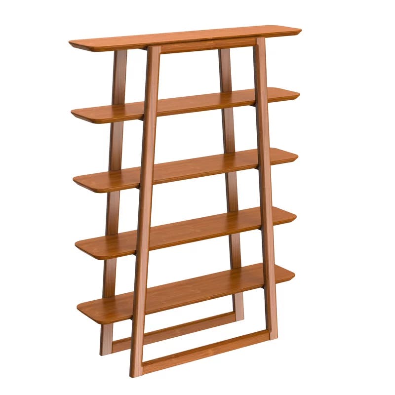 Currant Caramelized Solid Bamboo 5-Tier Bookshelf