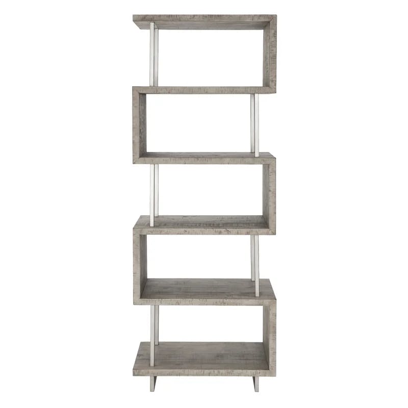 Polk Transitional 5-Shelf Gray Pine and Metal Etagere Bookcase