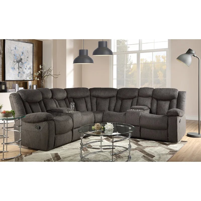 Dark Brown Fabric 3-Piece Sectional with Storage and Cup Holder