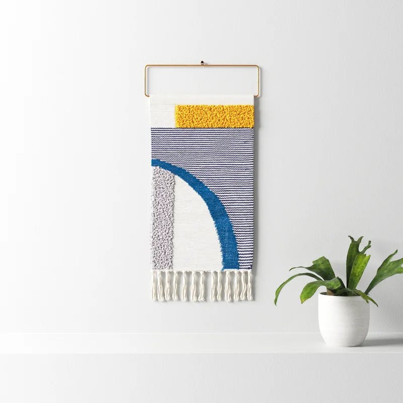 Saffron and Teal Abstract Viscose Wool Cotton Wall Hanging
