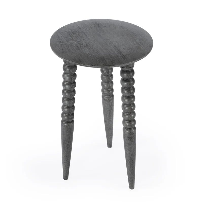 Espresso Bohemian Round Wood Accent Table with Carved Legs