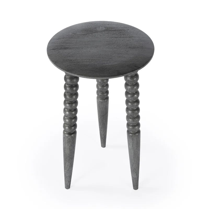 Espresso Bohemian Round Wood Accent Table with Carved Legs