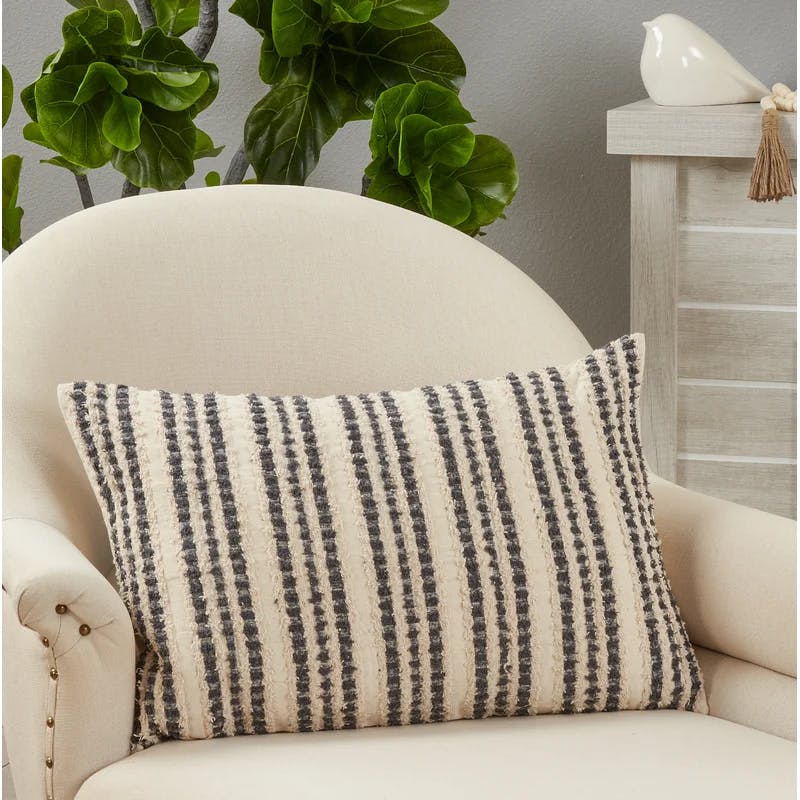 Black & White Striped 100% Cotton 16" x 24" Pillow Cover