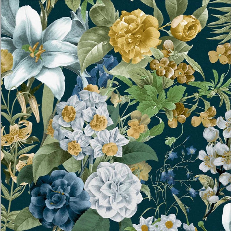 Midnight Garden Flora Blue and Green Wallpaper Roll