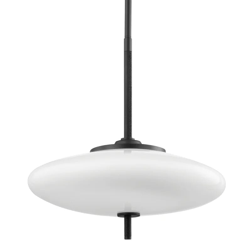Sleek Satin Black and Opal Glass 2-Light Pendant with Leather Accents