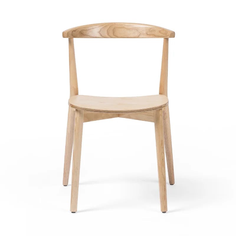 Blonde Ash Wood & White Leather Curved Scandinavian Dining Chair