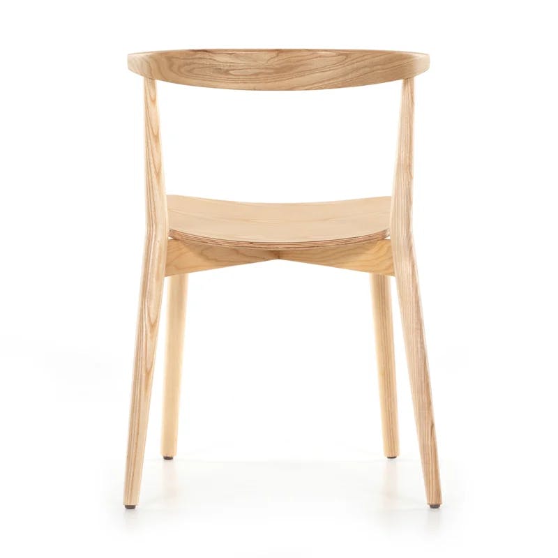 Blonde Ash Wood & White Leather Curved Scandinavian Dining Chair
