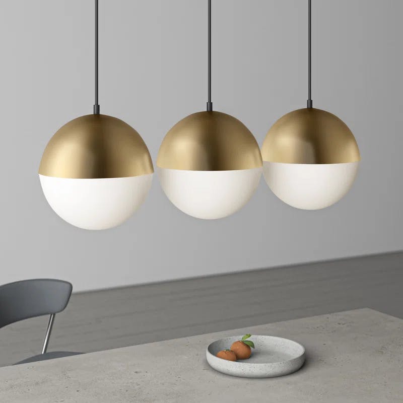Sleek Half Moon 3-Light LED Pendant in Metallic Gold with Satin White Glass