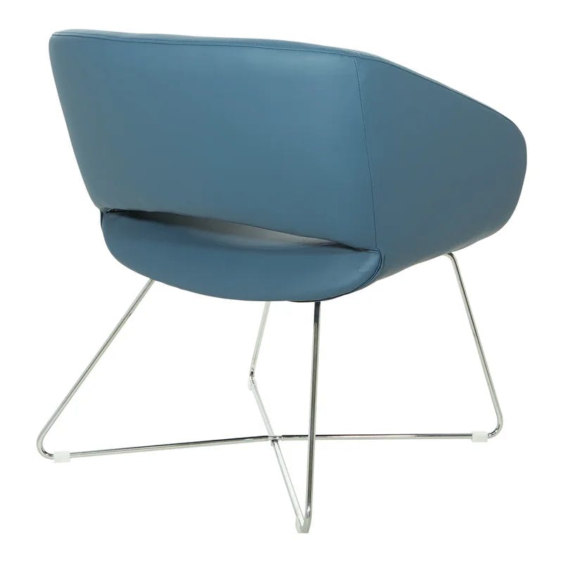 Contemporary Blue Faux Leather Accent Chair with Chrome Base