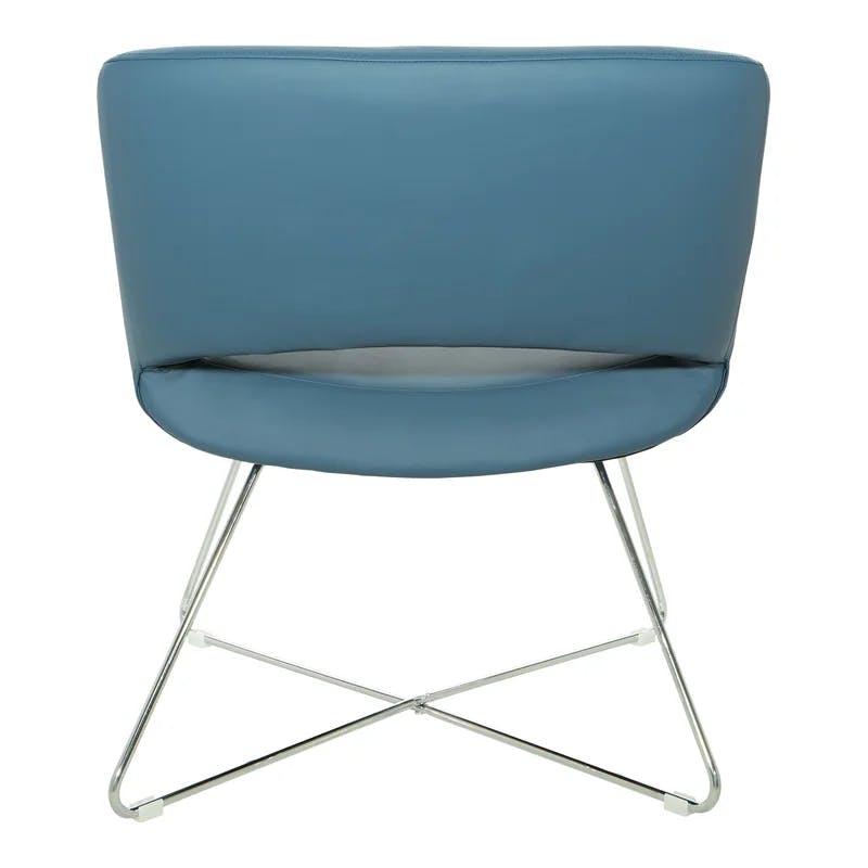 Contemporary Blue Faux Leather Accent Chair with Chrome Base