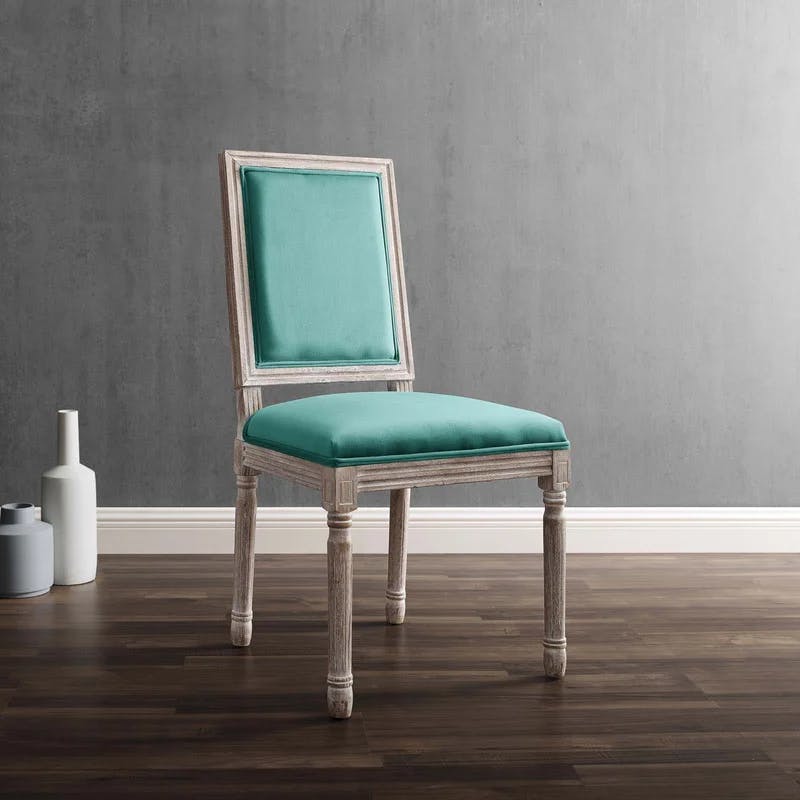 Natural Gray Vintage French Inspired Upholstered Leather Side Chair