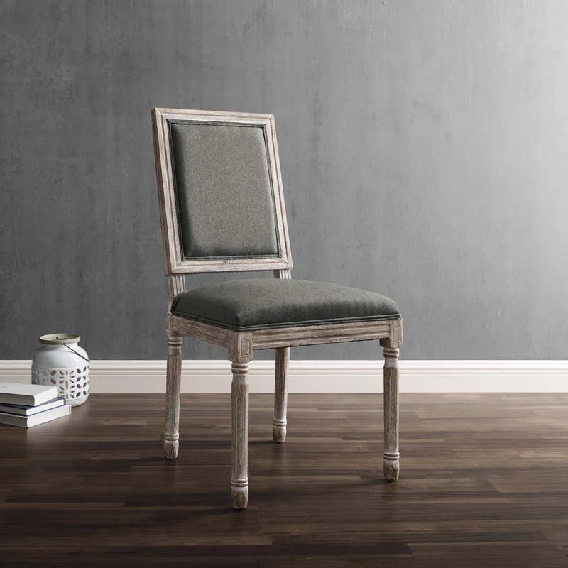 Natural Gray Vintage French Inspired Upholstered Leather Side Chair