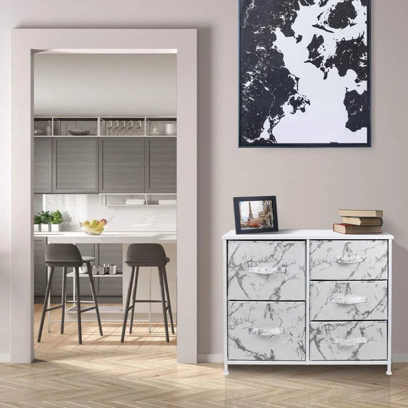 Marble Whisper 5-Drawer Nursery Dresser in White
