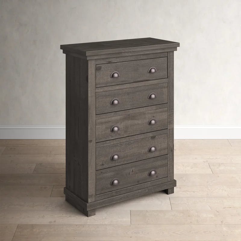 Willow Transitional 5-Drawer Chest in Distressed Dark Gray