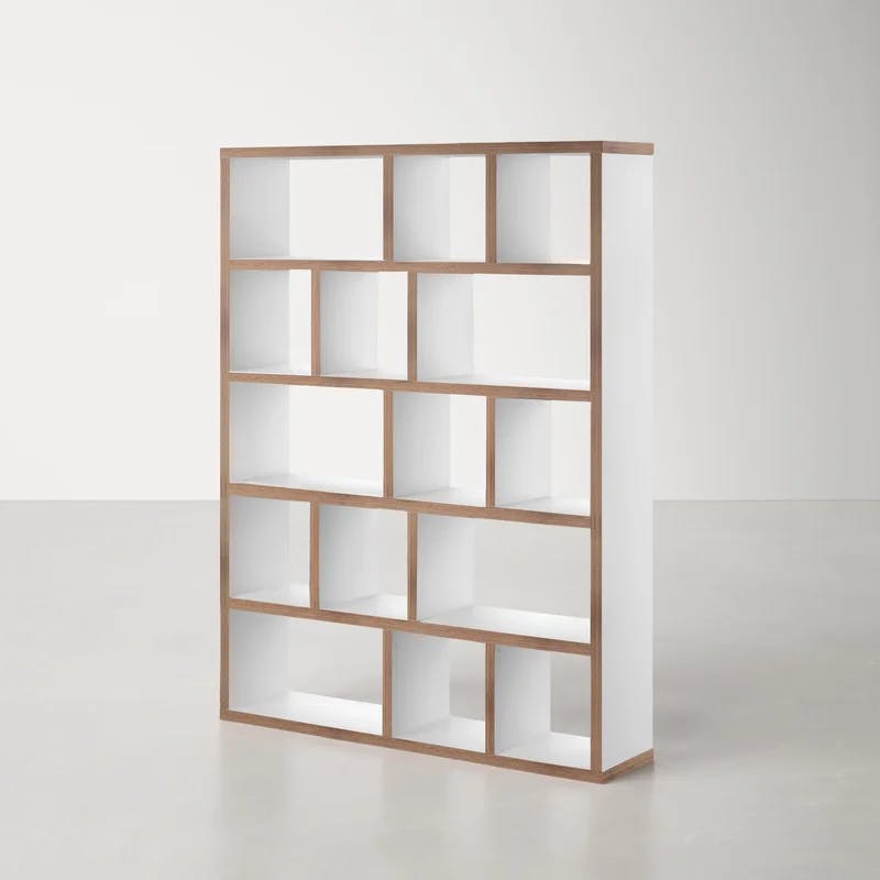 Berlin Pure White 59" Wide 5-Level Plywood Geometric Bookcase