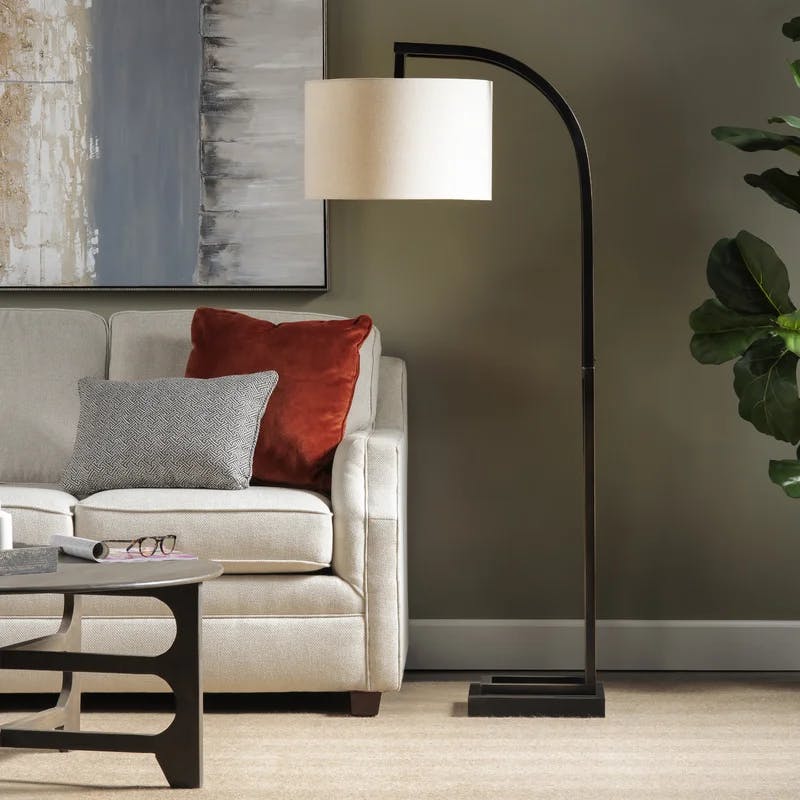 Circa Arc Floor Lamp 64'' in Oil Rubbed Bronze with Natural Linen Shade
