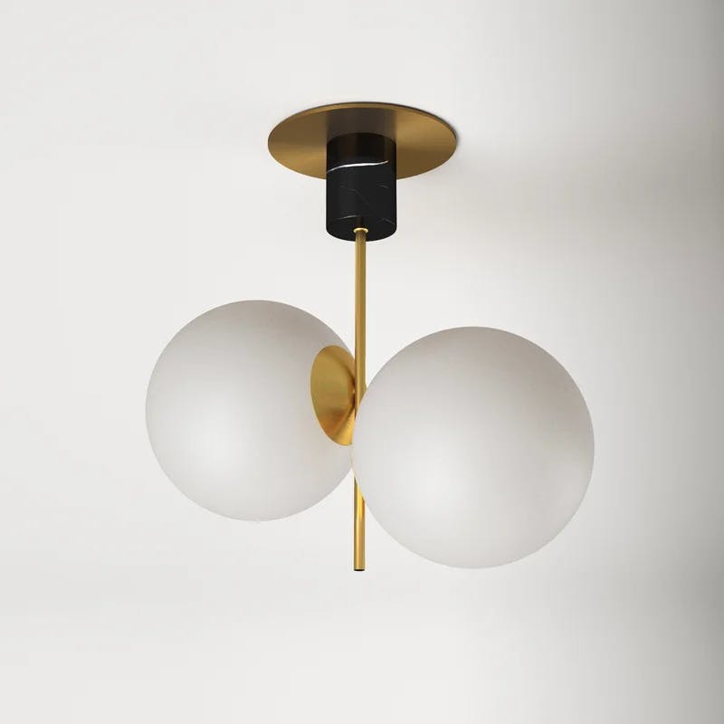 Scandinavian Mid-Century Modern Satin Brass & Black Globe Ceiling Light