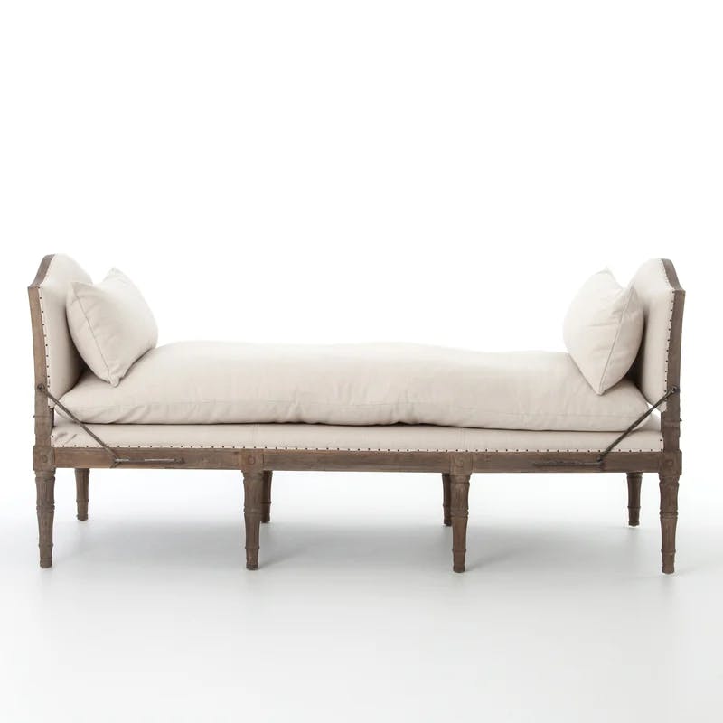 Harbor Natural Handcrafted Wood Chaise with Ivory Cushions