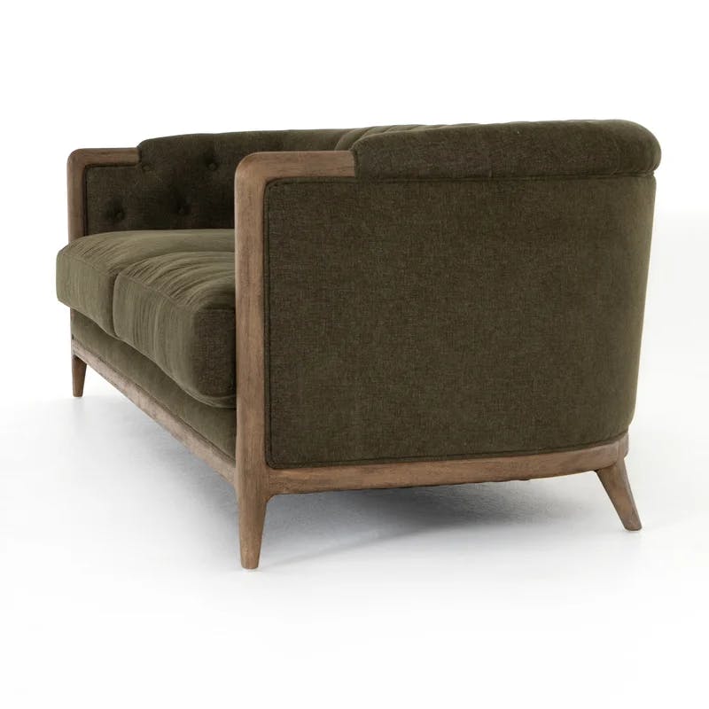 Parisian Charm Sutton Olive Tufted Sofa with Rolled Arms