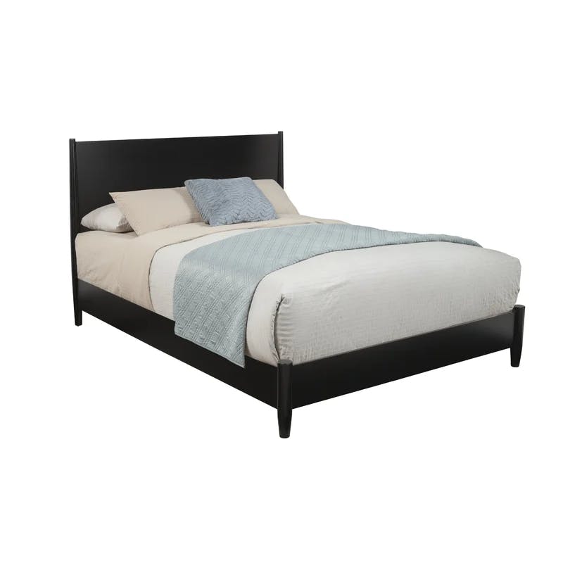 Flynn King Size Black Mahogany Panel Bed with Mid-Century Modern Design