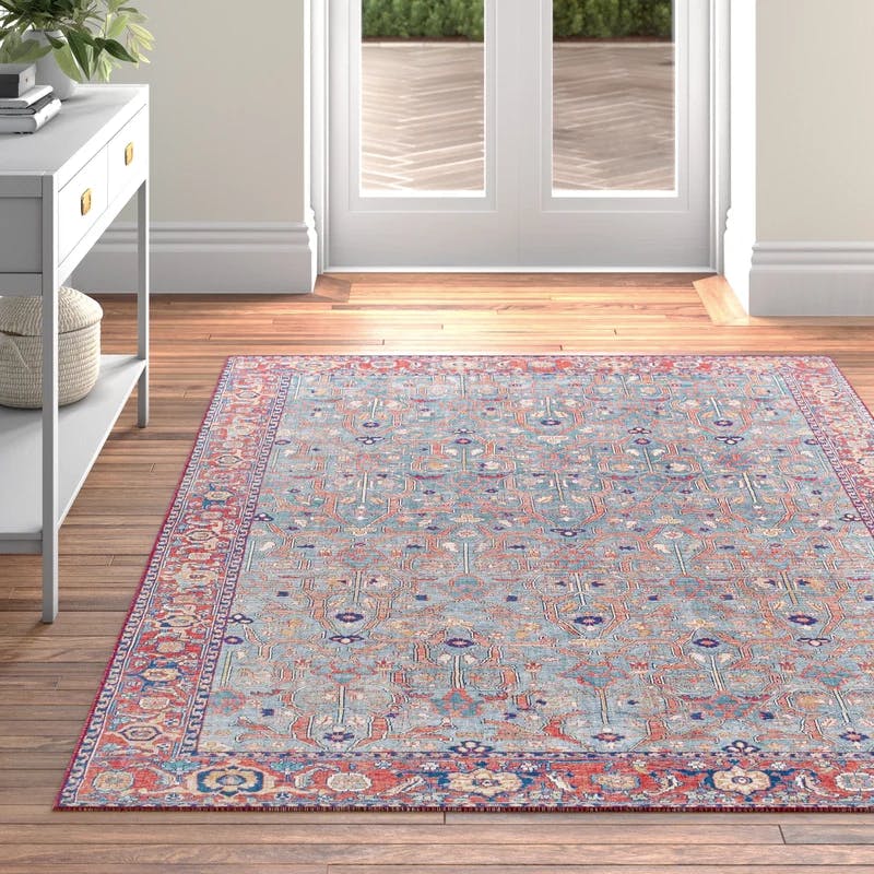 Emi 7'6" x 9'6" Red Synthetic Easy Care Hand-Knotted Rug
