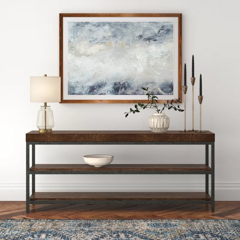 Transitional 72'' Black and Gray Solid Wood Console with Metal Legs
