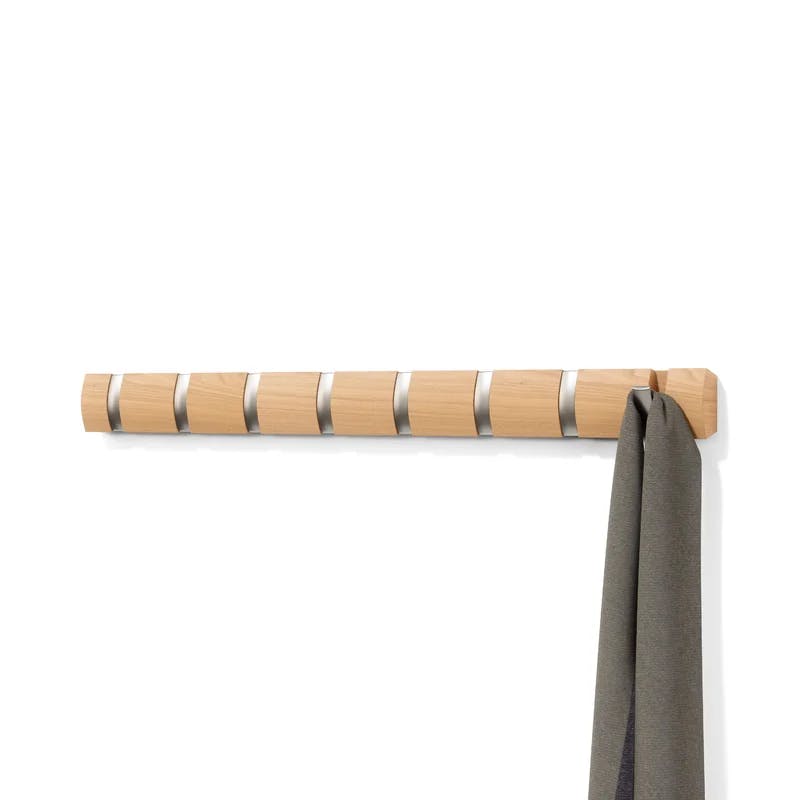 Modern Flip 8-Hook Natural Solid Wood Wall Mounted Coat Rack