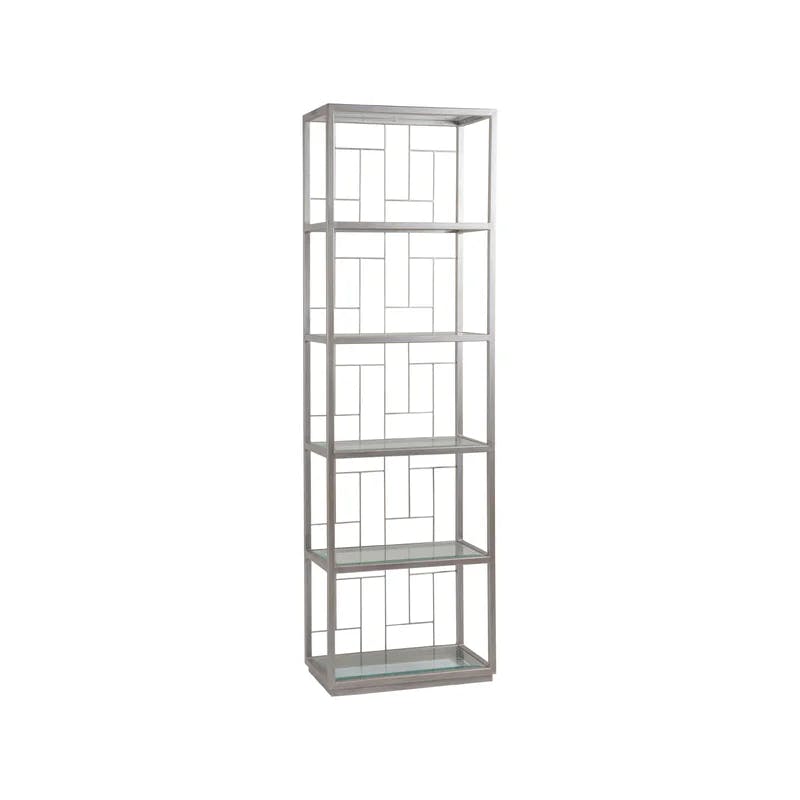 Argento Transitional Hand-Forged Iron and Tempered Glass Etagere