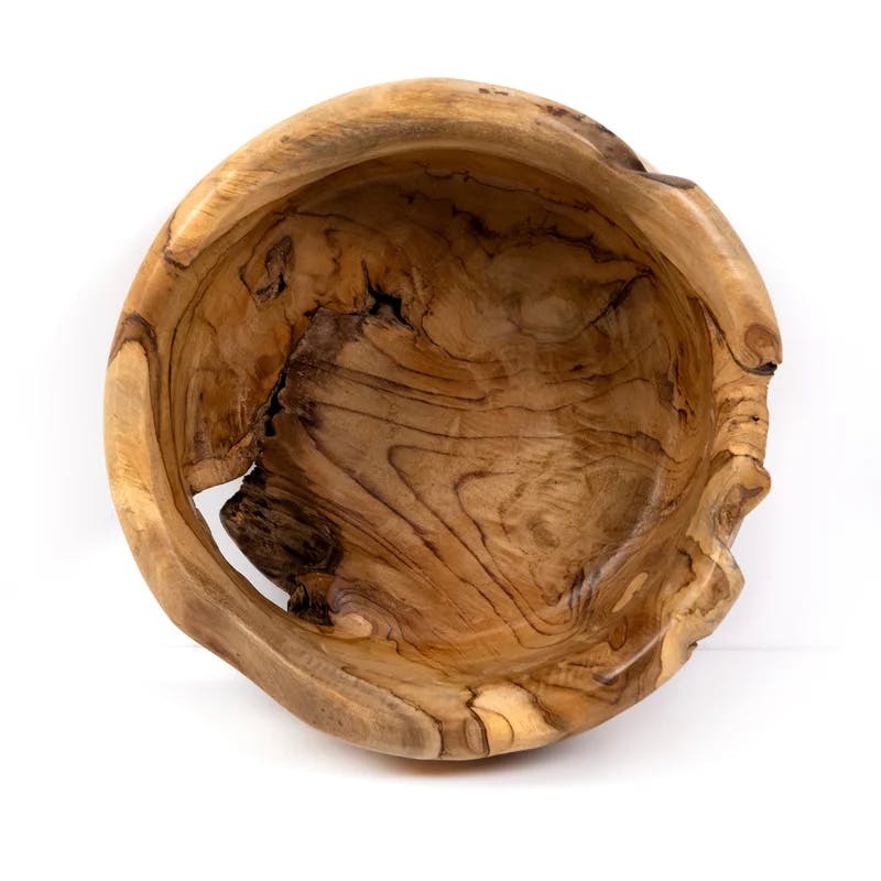 Contemporary Meno Solid Teak Decorative Bowl - 14"x7"