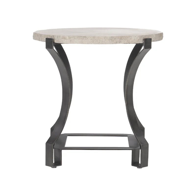 Transitional Cream Round Stone and Metal Side Table 26"