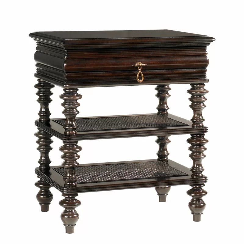 Kona Coffee Brown Traditional Single Drawer Nightstand with Antique Brass Pull