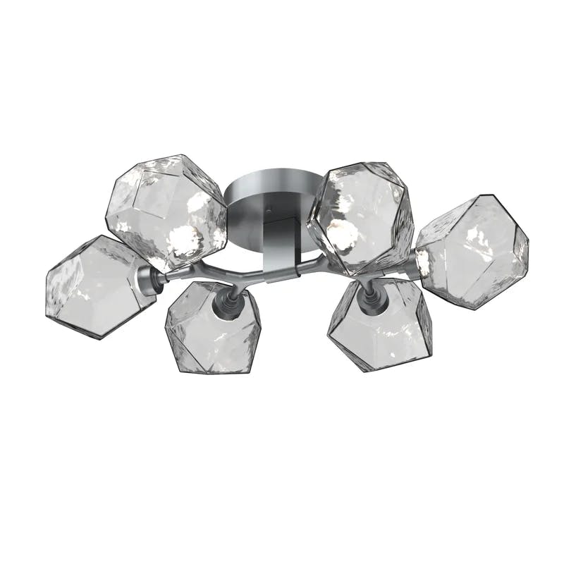 Elegant Gem 6-Light 28.1" Smoke Glass LED Flush Mount in Beige Silver