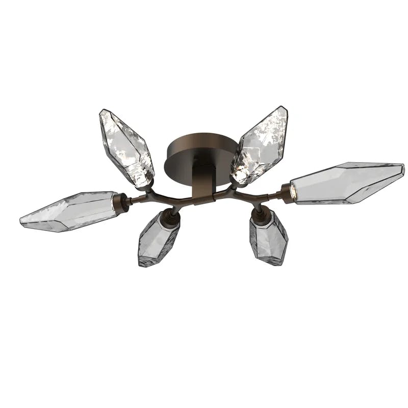 Bronze Branch-Style Flush Mount with Rock Crystal Shades