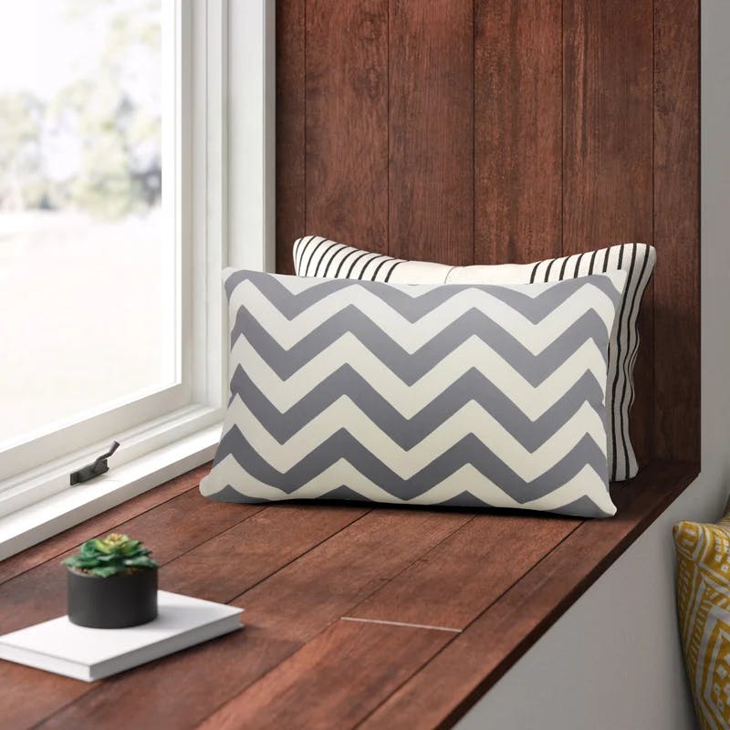 Classic Chevron 20" Square Gray and Off-White Outdoor Throw Pillow