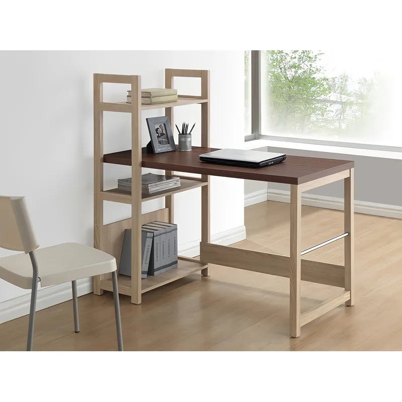 Sonoma Oak and White Compact Writing Desk with Side Shelves