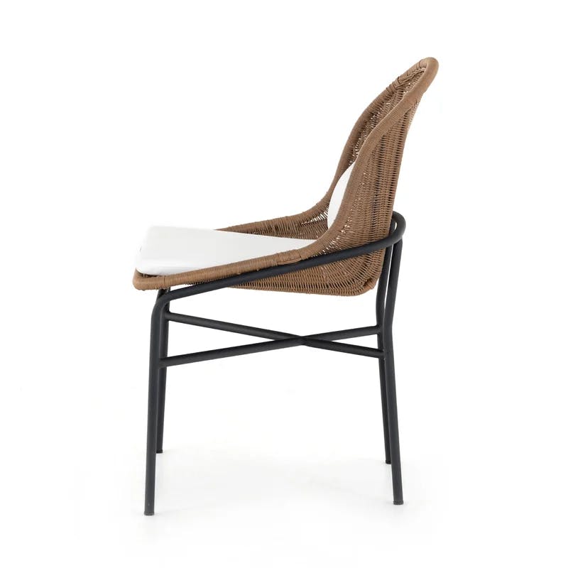 Contemporary Brown and White Cushioned Outdoor Dining Chair