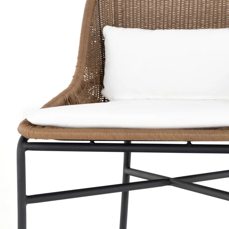 Contemporary Brown and White Cushioned Outdoor Dining Chair