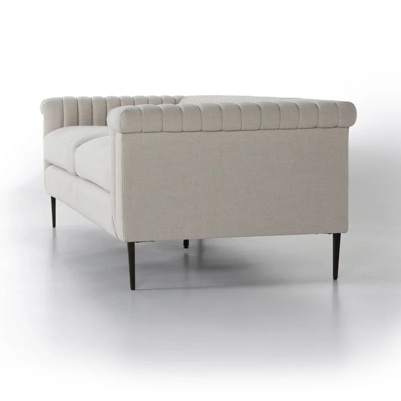 Cambric Ivory 92'' Contemporary Linen Sofa with Rolled Arms