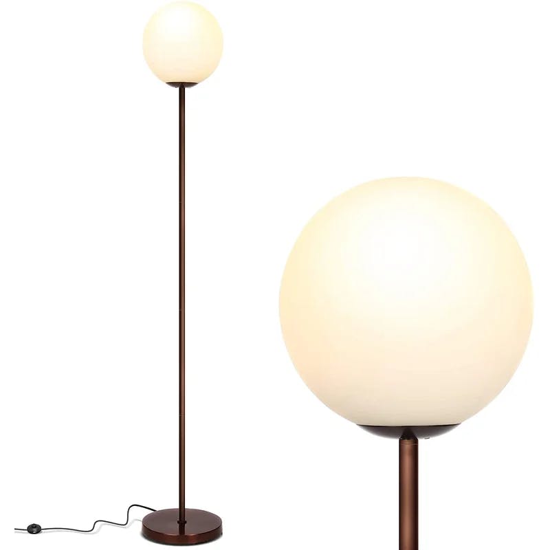 Luna 65" Bronze Modern LED Floor Lamp with Frosted Glass Globe