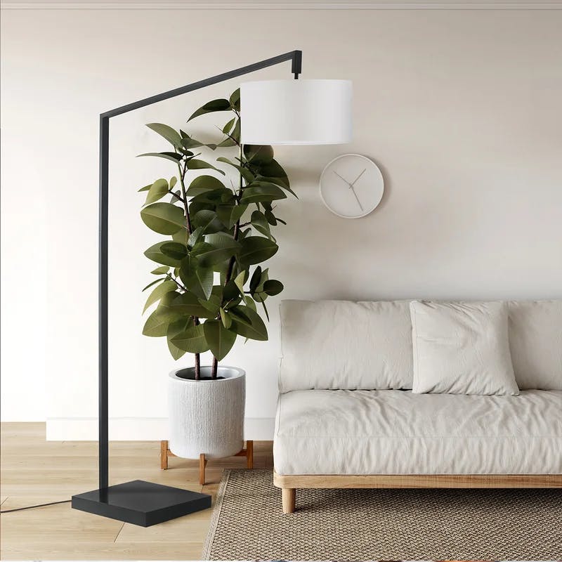 Matte Black Arc Floor Lamp with Marble Base - 75" Height