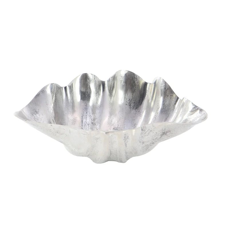 Silver Aluminum Oyster Shell Decorative Bowl - Coastal Elegance