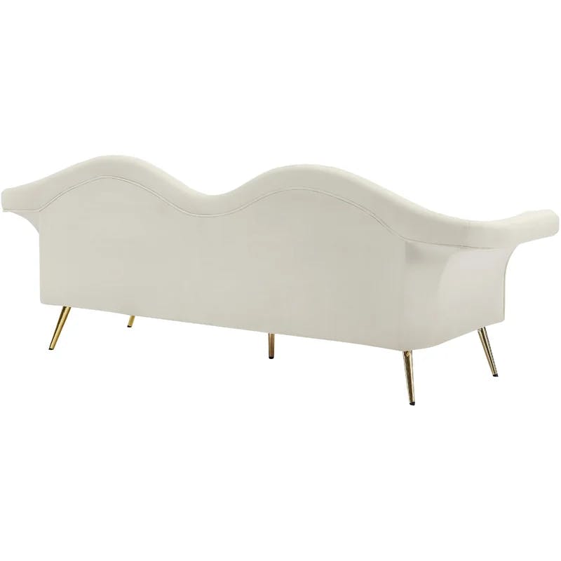 Luxe Pouty Lips 98'' Cream Velvet Sofa with Gold Metal Legs