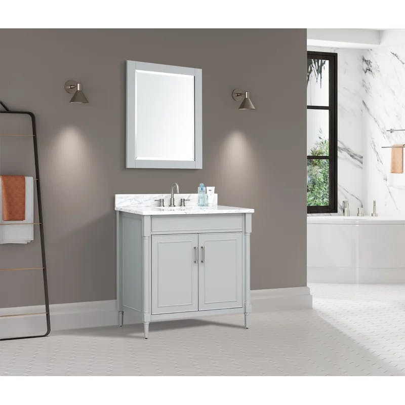 Selene Freestanding 37'' Light Gray Single Bathroom Vanity with Carrara Marble Top