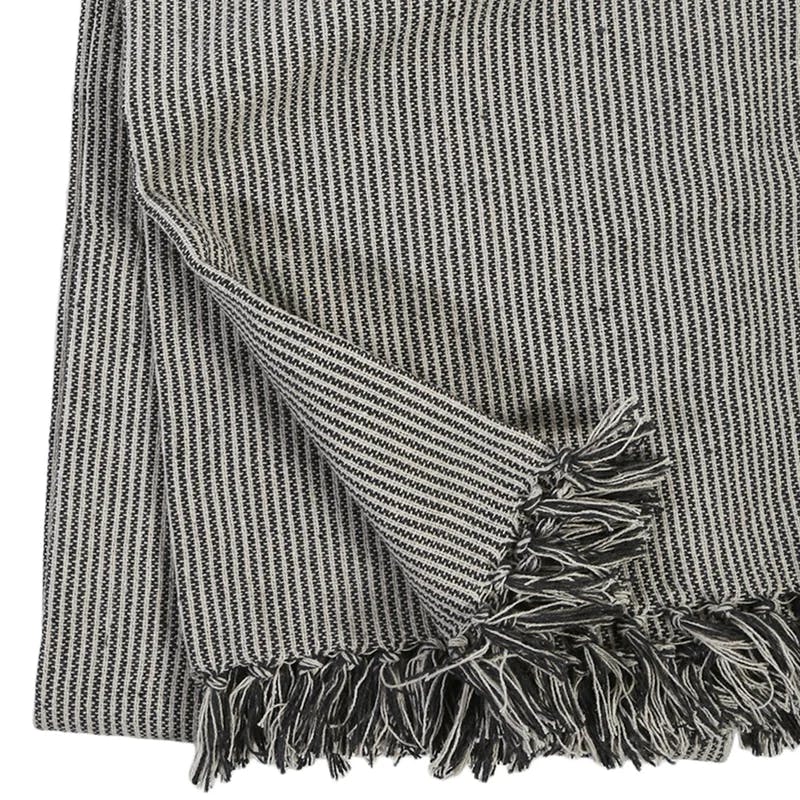 James Ivory Charcoal Cotton Oversized Throw with Tasseled Ends