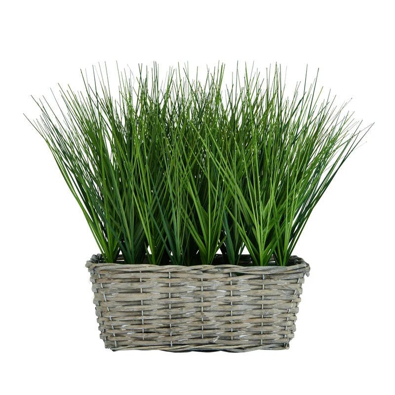 Soft Touch Artificial Grass in Woven Willow Basket, 16-inch